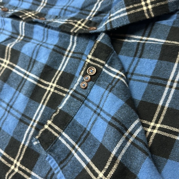 Women’s long flannel shirt button down collar single breast pocket blue & black - Picture 6 of 9